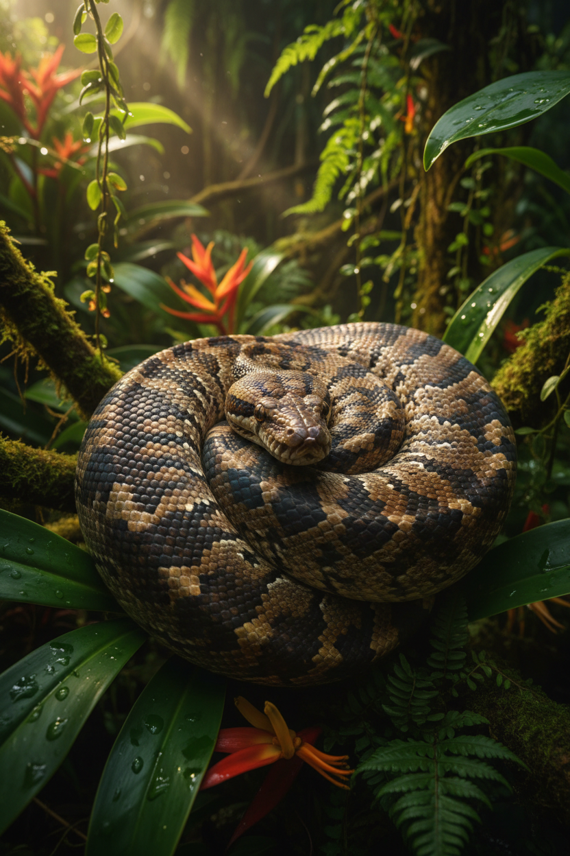 Reticulated python in jungle