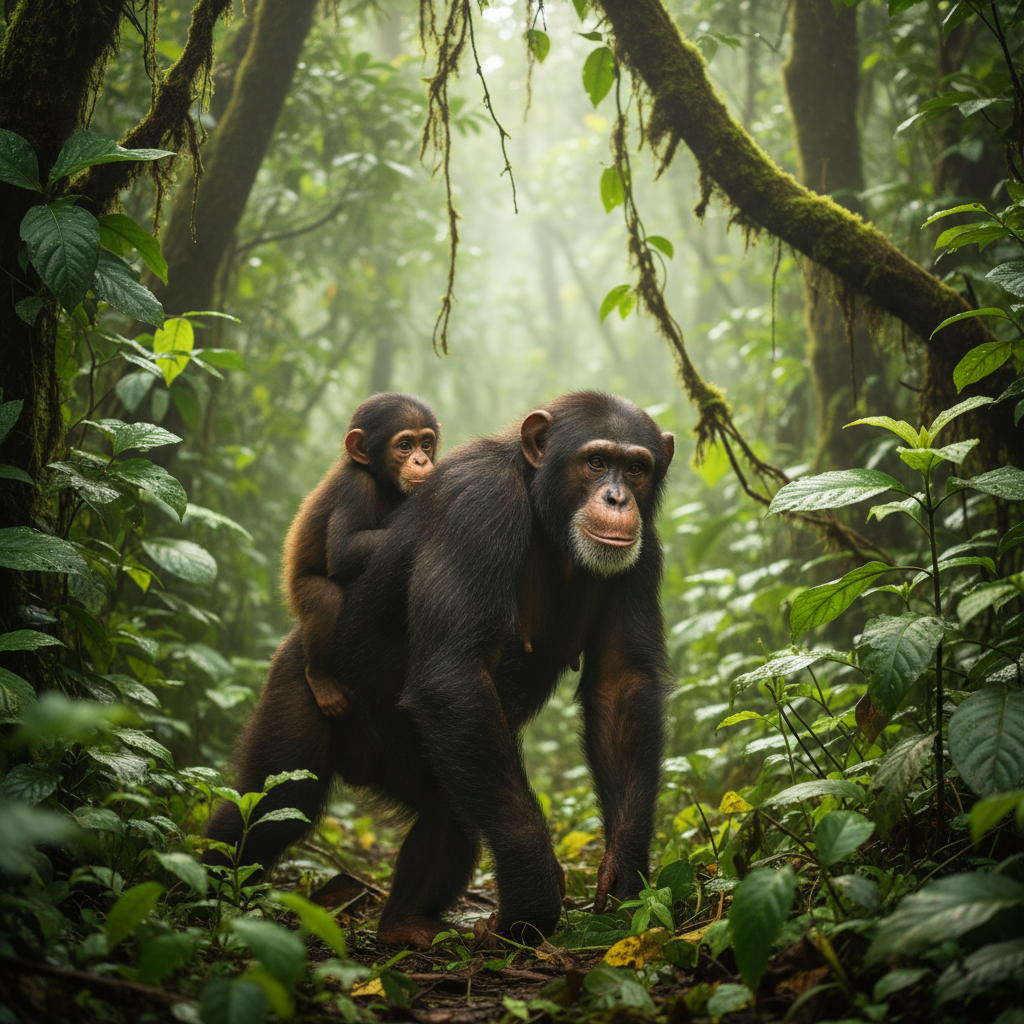 Mother chimpanzee with baby