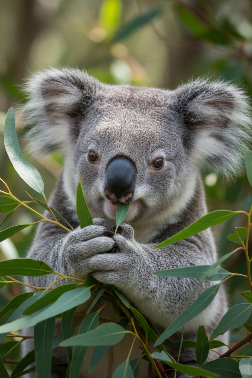 Koala eating eucalyptus leaves