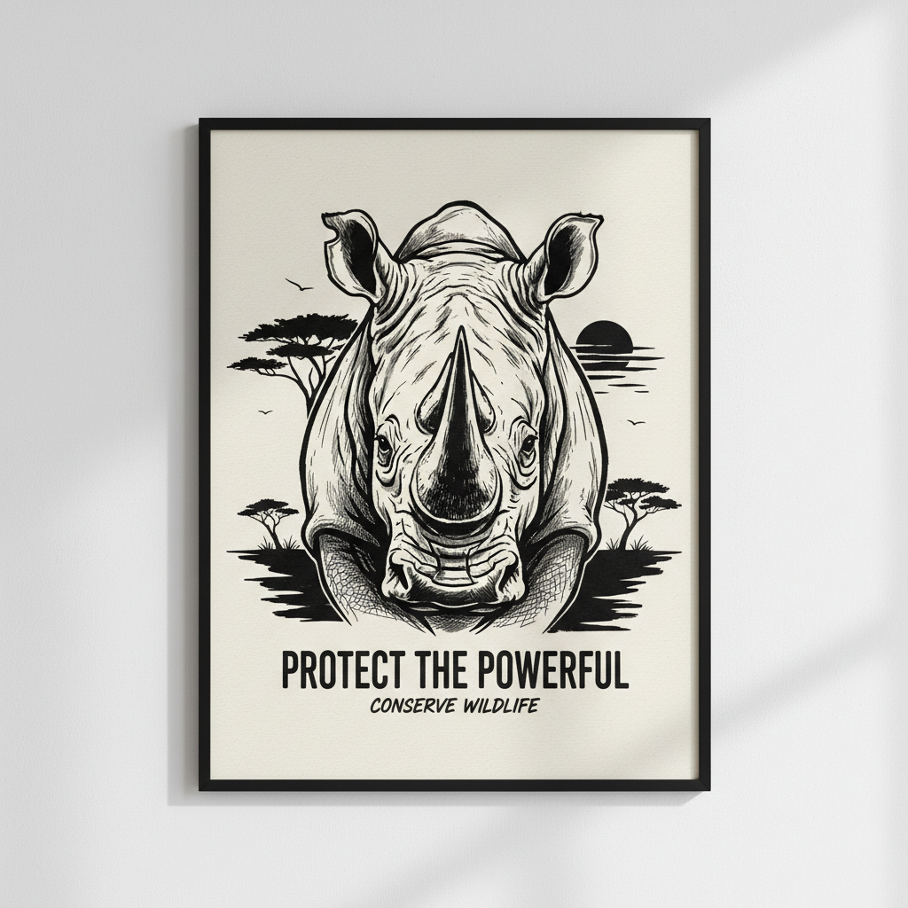 Rhino bold ink illustration print