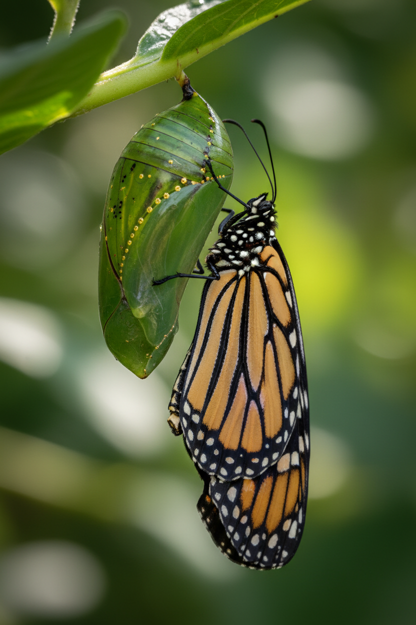 Monarch emerging from chrysalis