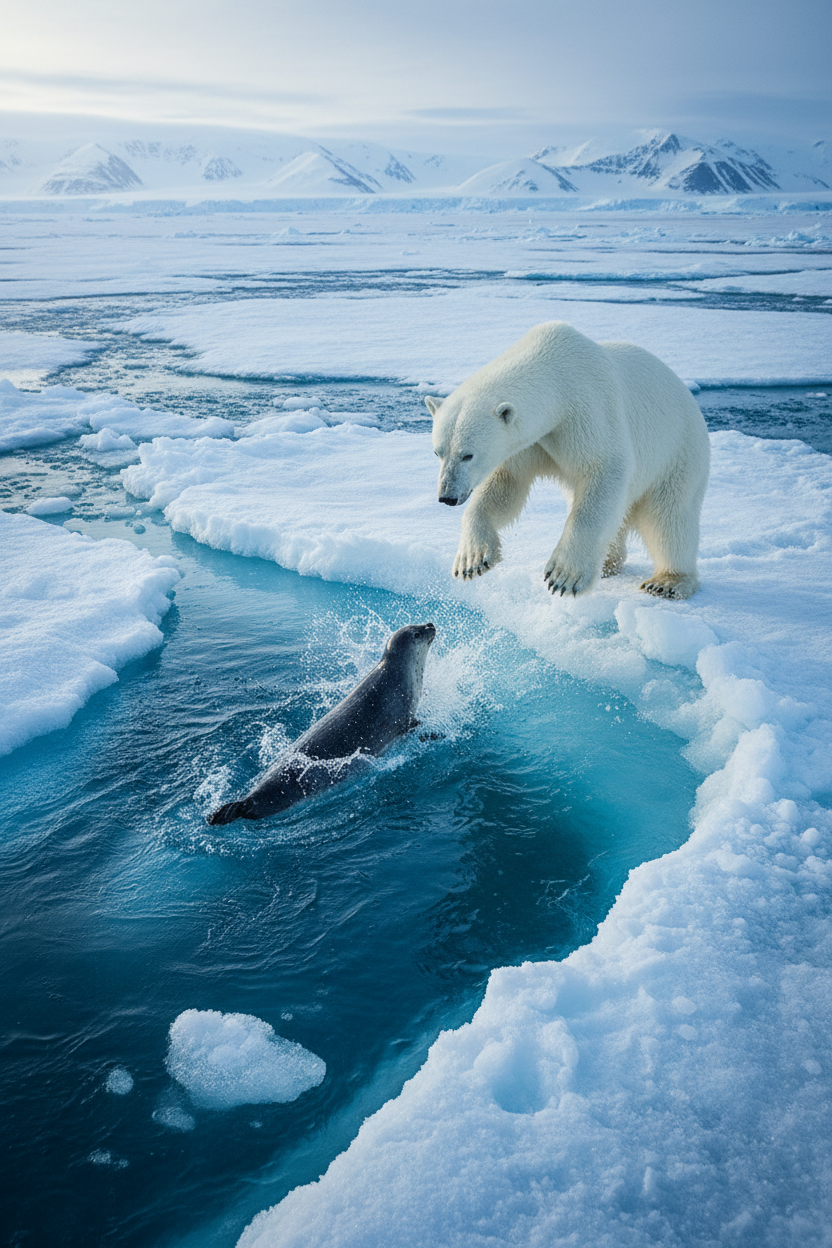 Polar bear hunting on ice
