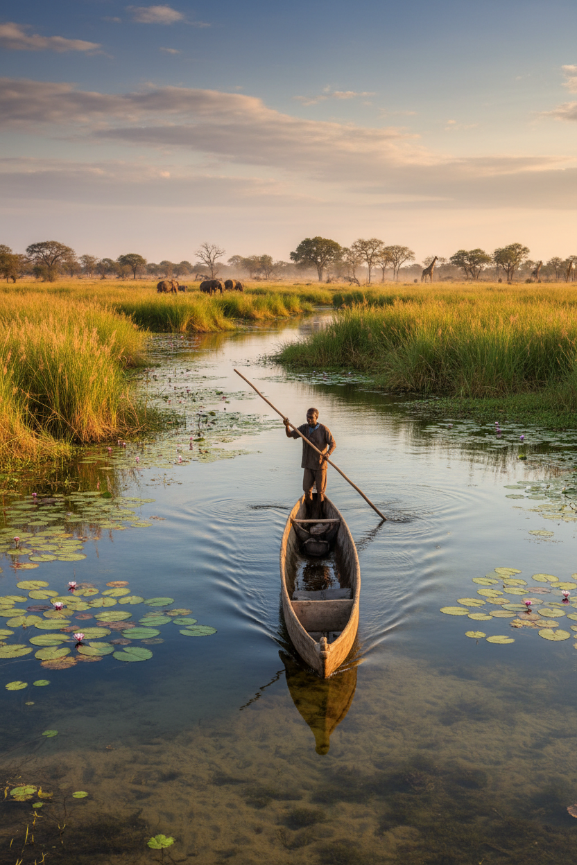 Mokoro canoe in Okavango waterways
