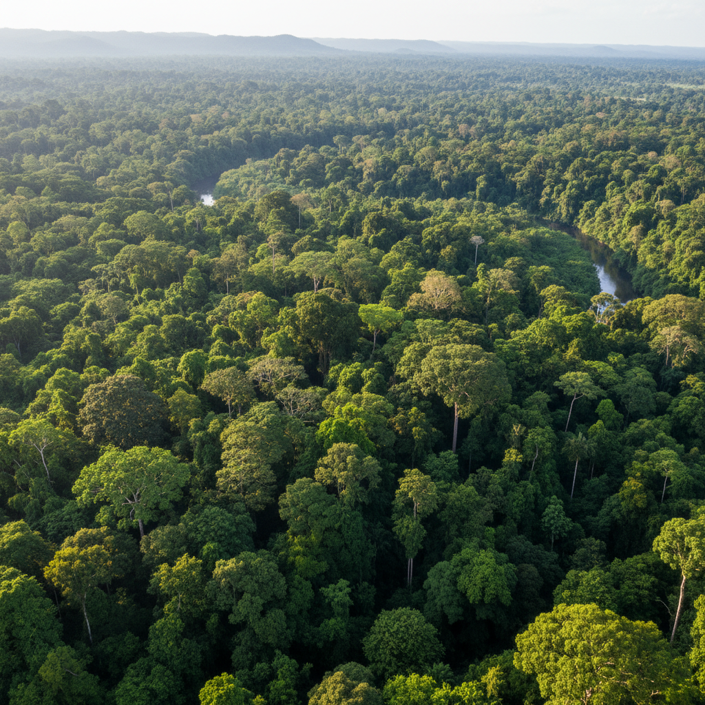 Lush African rainforest canopy from above