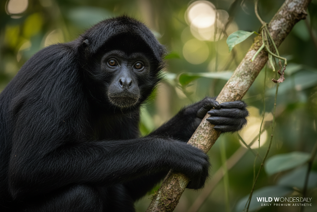 Black spider monkey close-up portrait with jet black fur