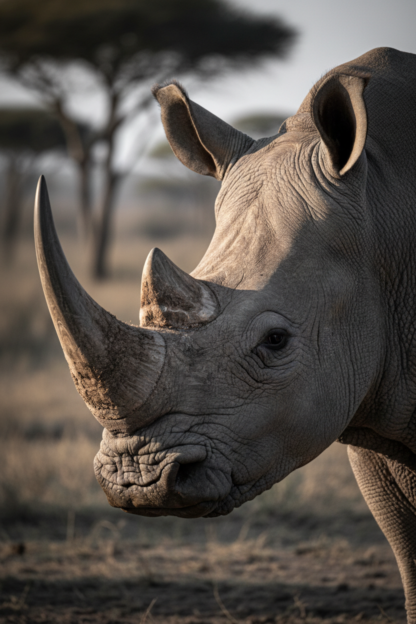 White rhino close up portrait