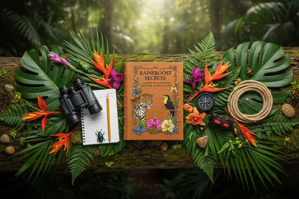 Book flat lay in jungle setting