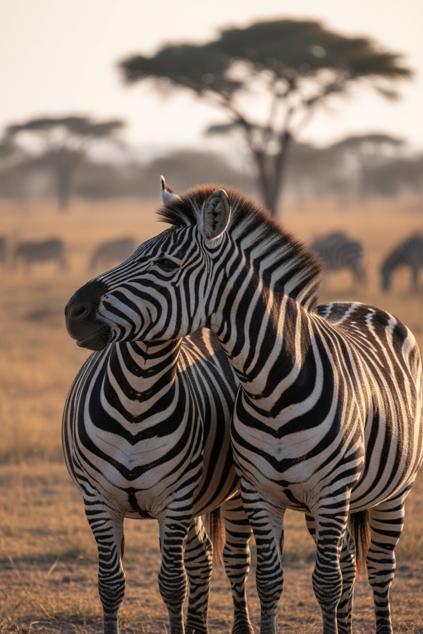 Two zebras grooming