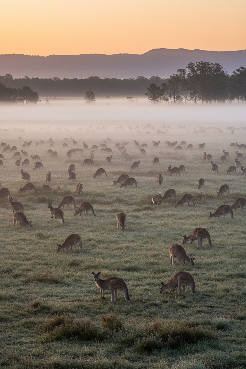 Kangaroo mob at dawn