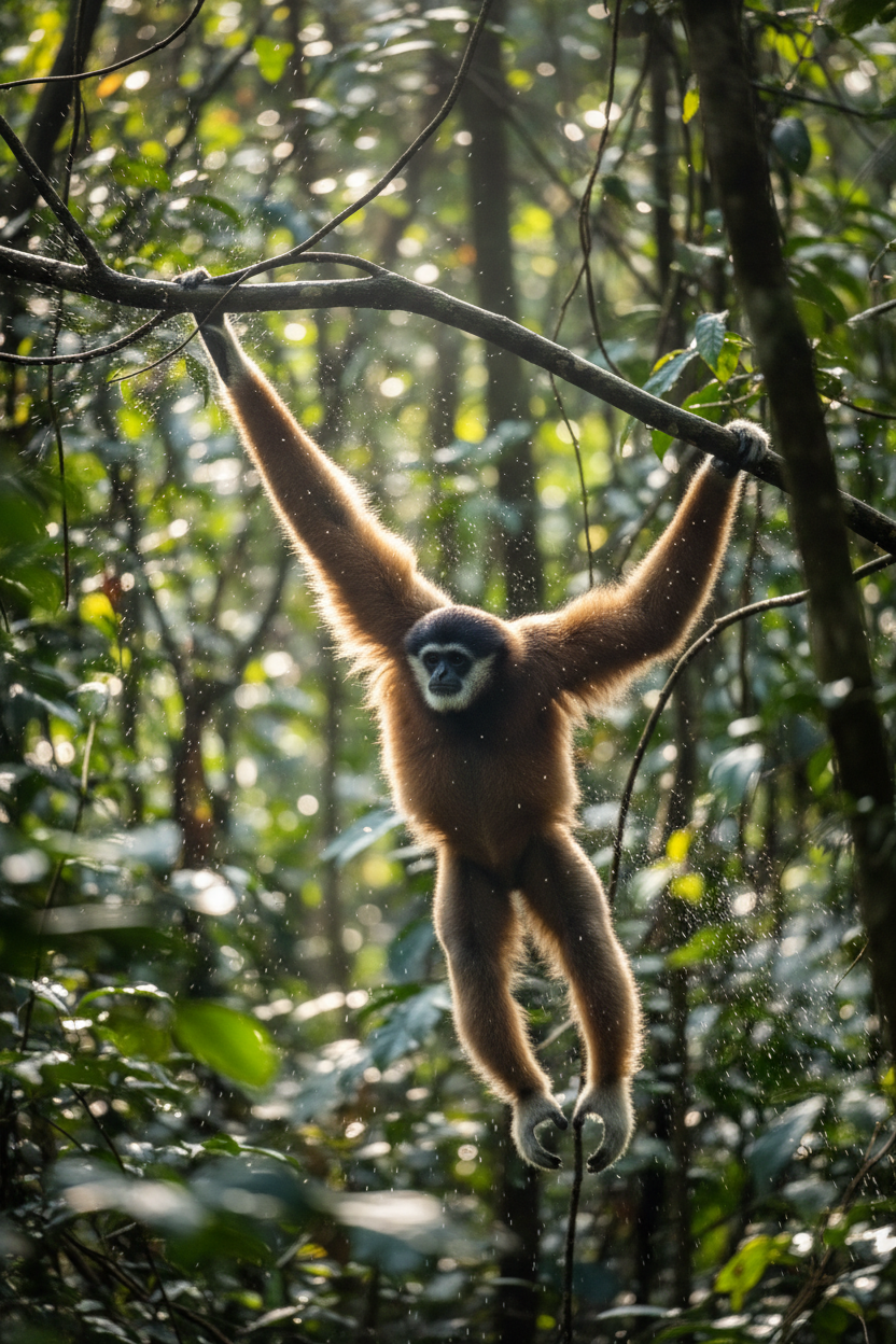 Gibbon brachiation in action