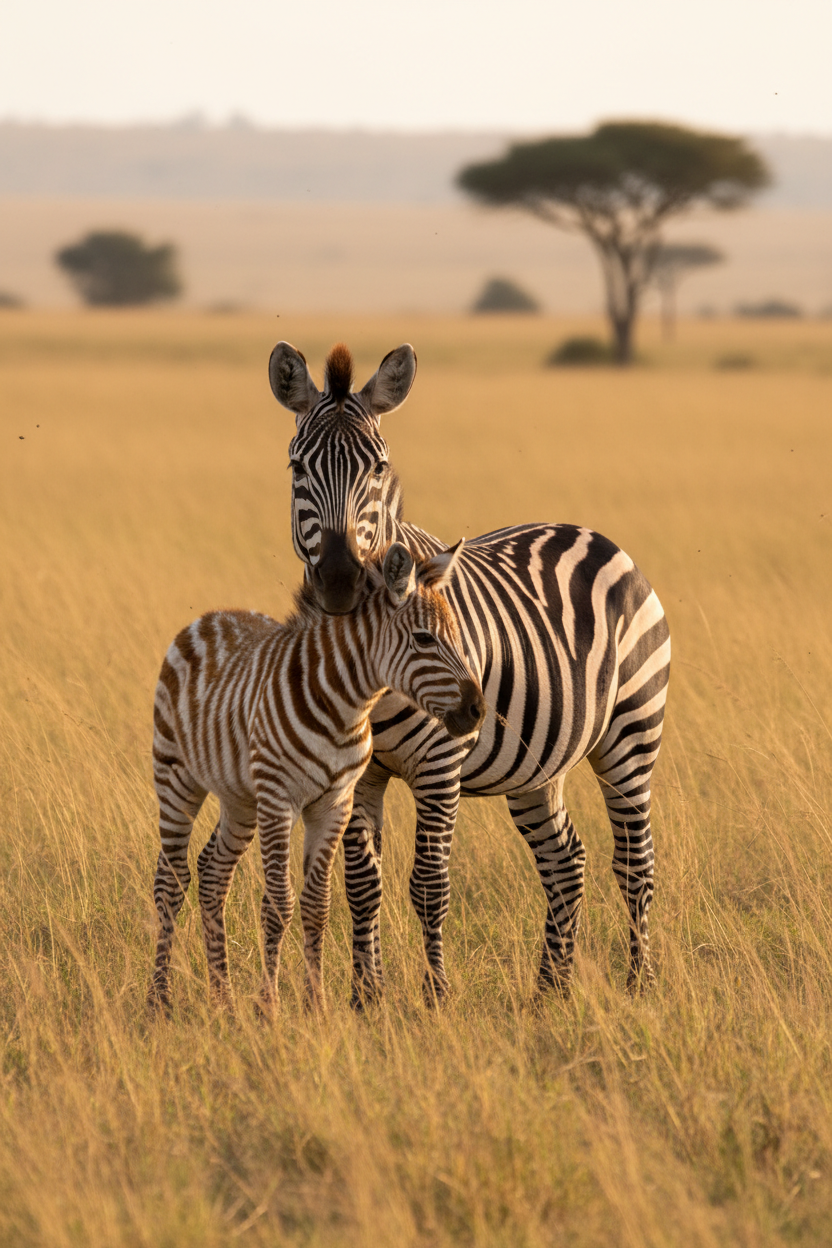 Zebra foal with mother