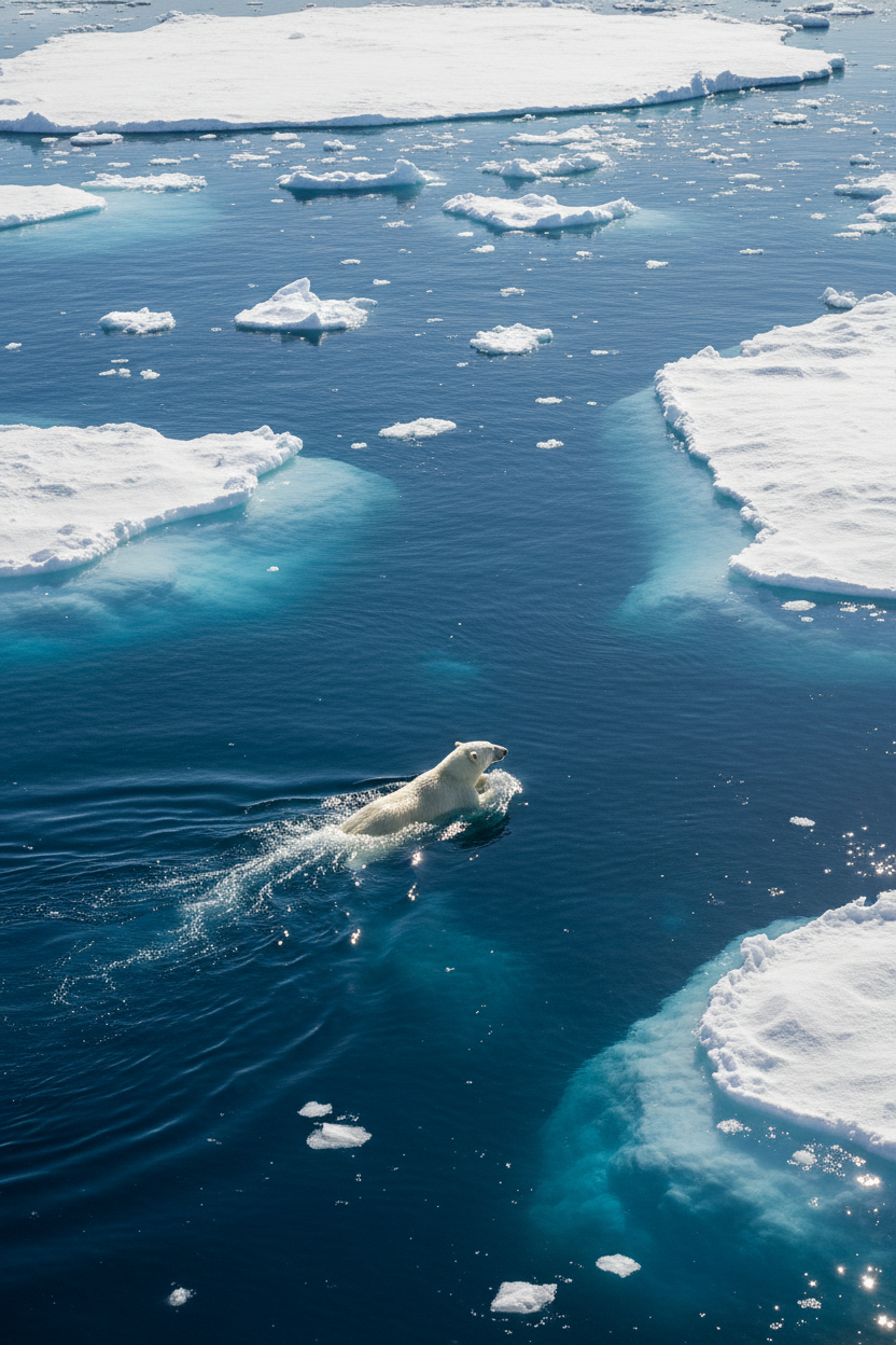 Polar bear swimming in Arctic ocean